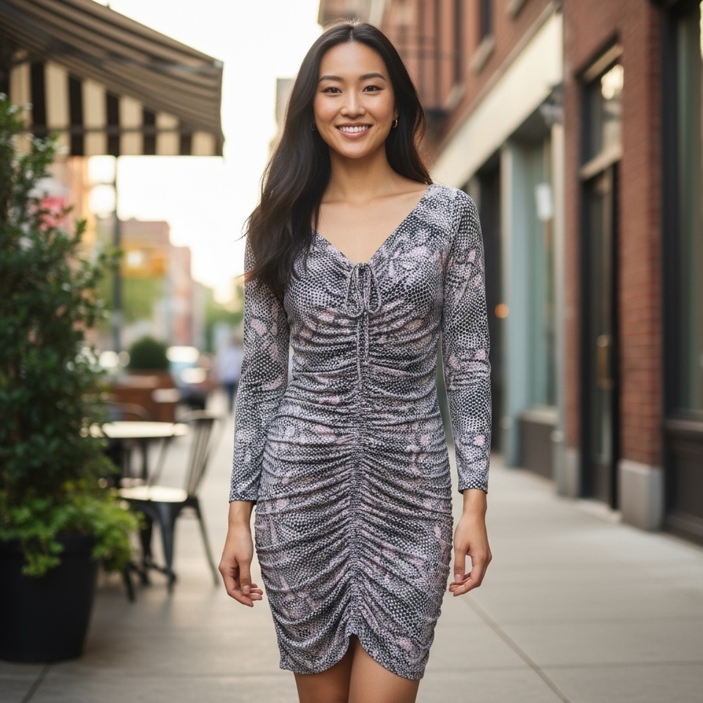PrettyLittleThing Animal Print Taupe Print Bodycon Ruched Bardot Dress Size 14‌‍